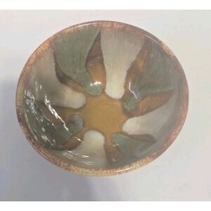 Vintage Dryden Handmade Pottery Bows Green And Brown Swirl Pattern